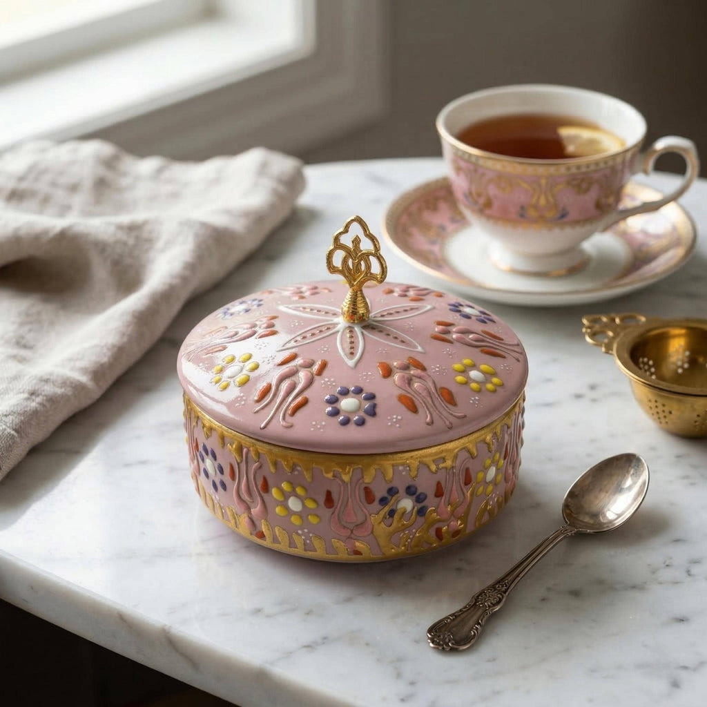 Hand-Painted Ceramic Sugar Bowl – Turkish Delight, Spice, Trinket Box