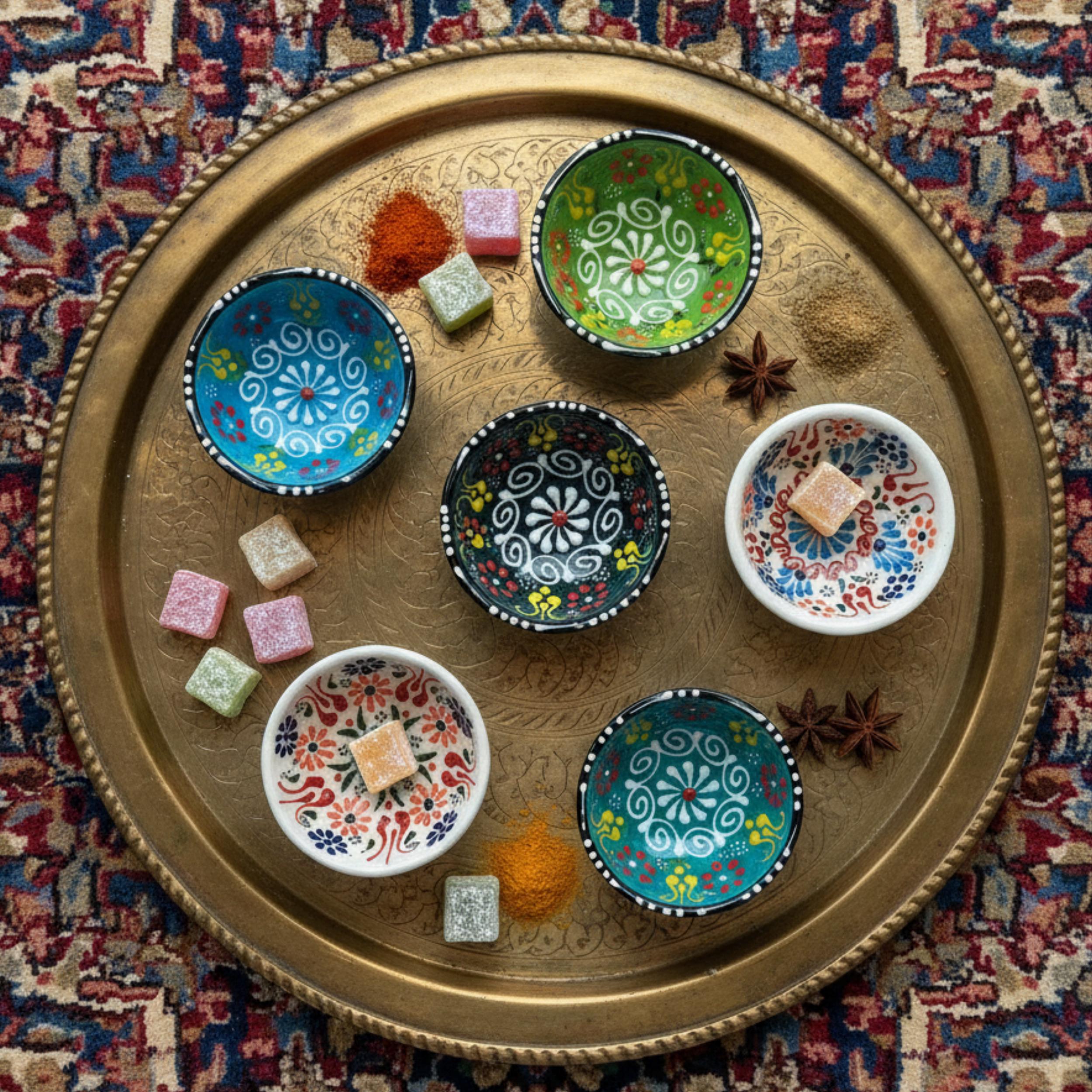 Hand-Painted Ceramic Dipping Bowls – Set of 6 Floral Tulip Patterns