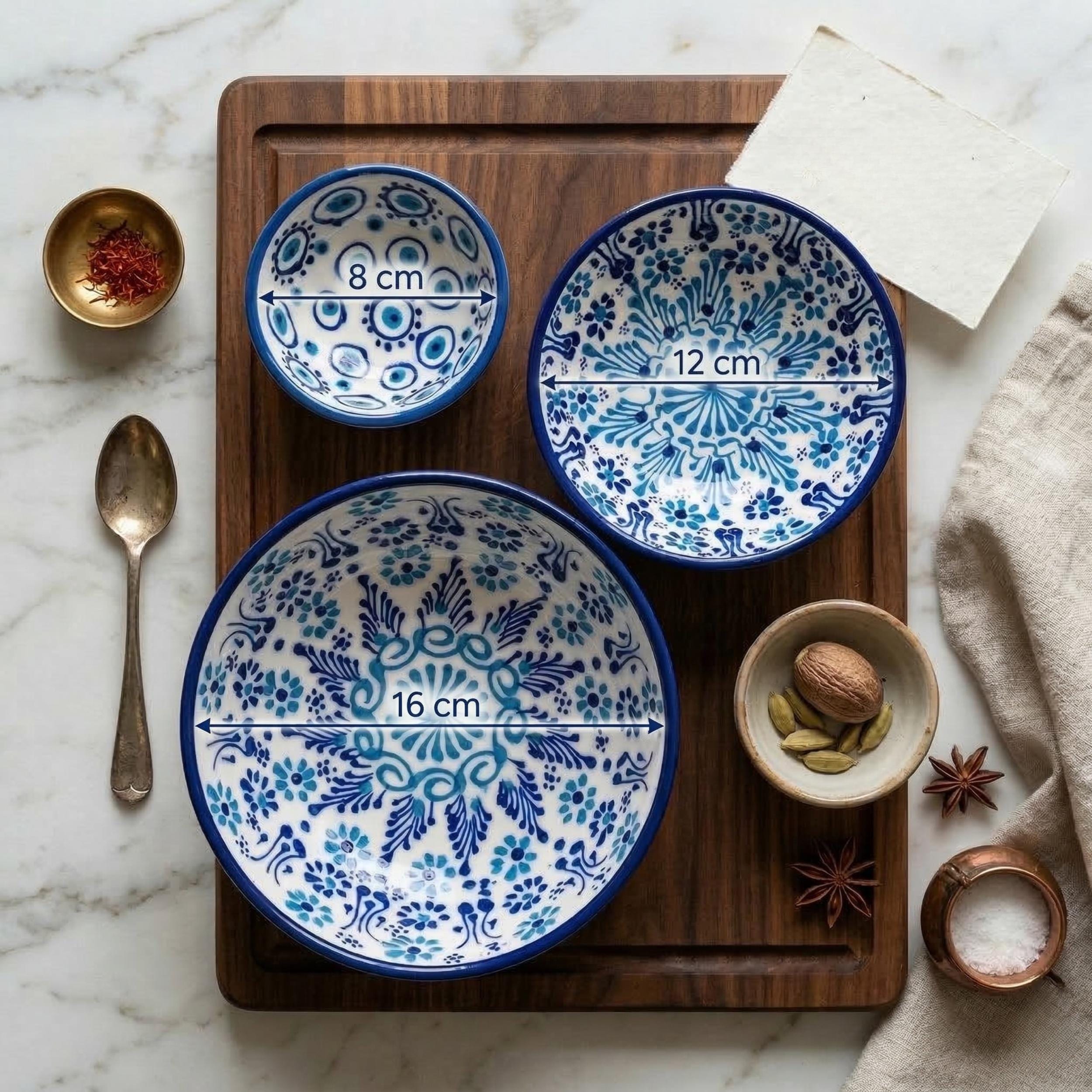 Hand Painted Blue White Ceramic Nesting Bowls – Turkish Pottery Serving Set of 3