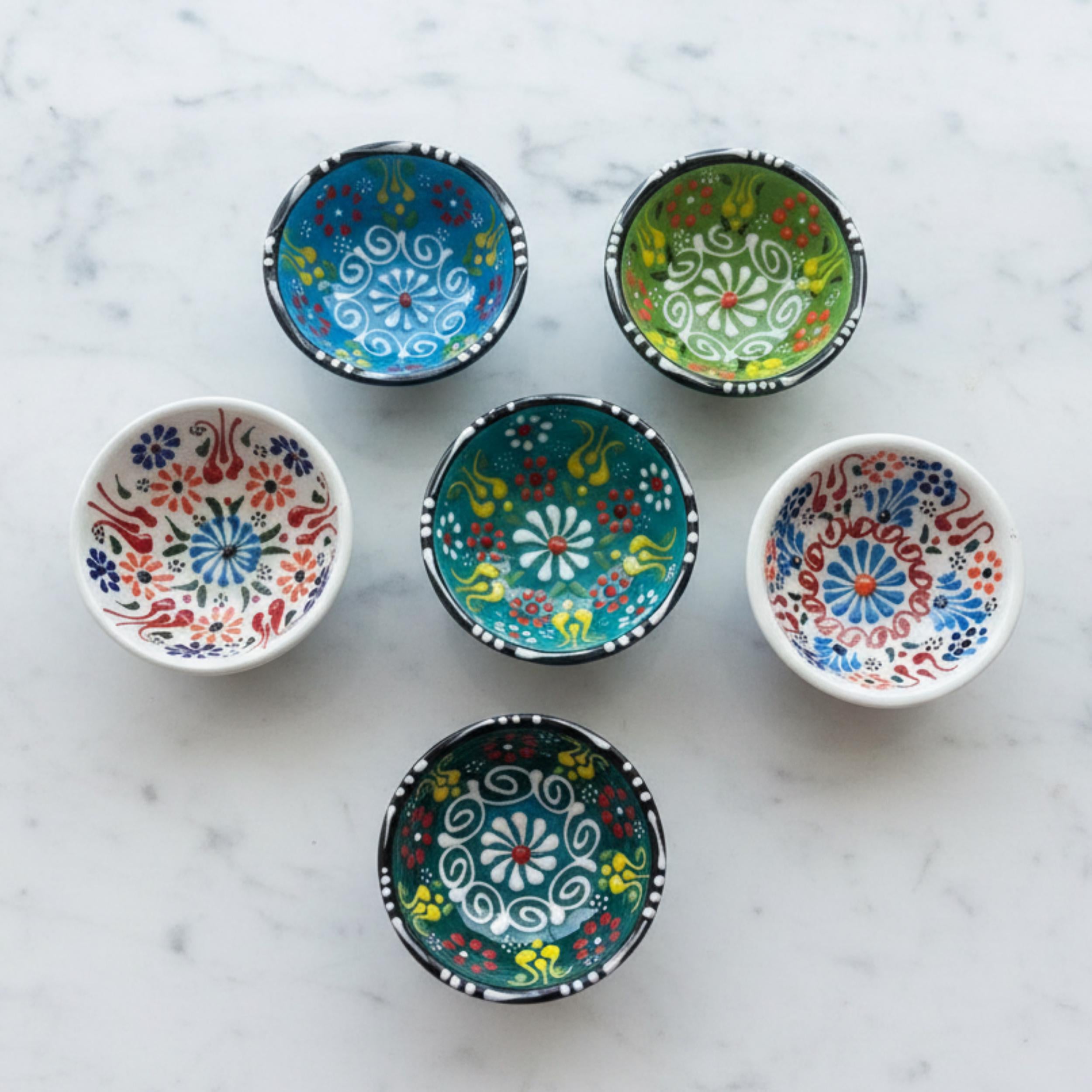 Hand-Painted Ceramic Dipping Bowls – Set of 6 Floral Tulip Patterns