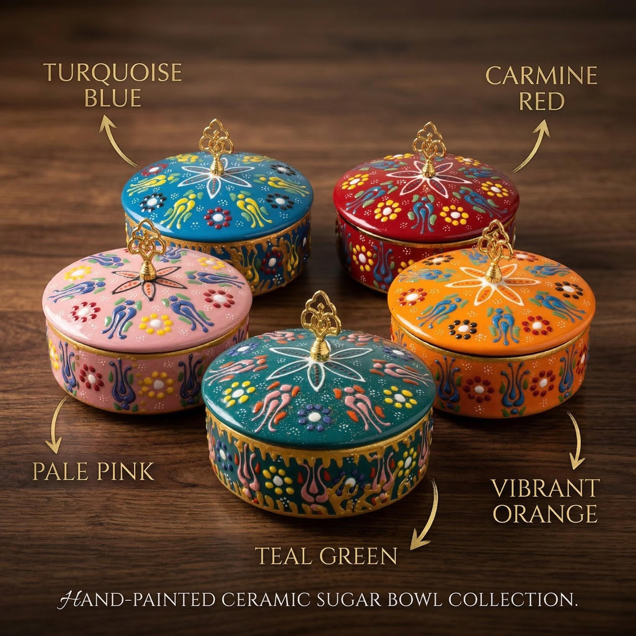 Hand-Painted Ceramic Sugar Bowl – Turkish Delight, Spice, Trinket Box