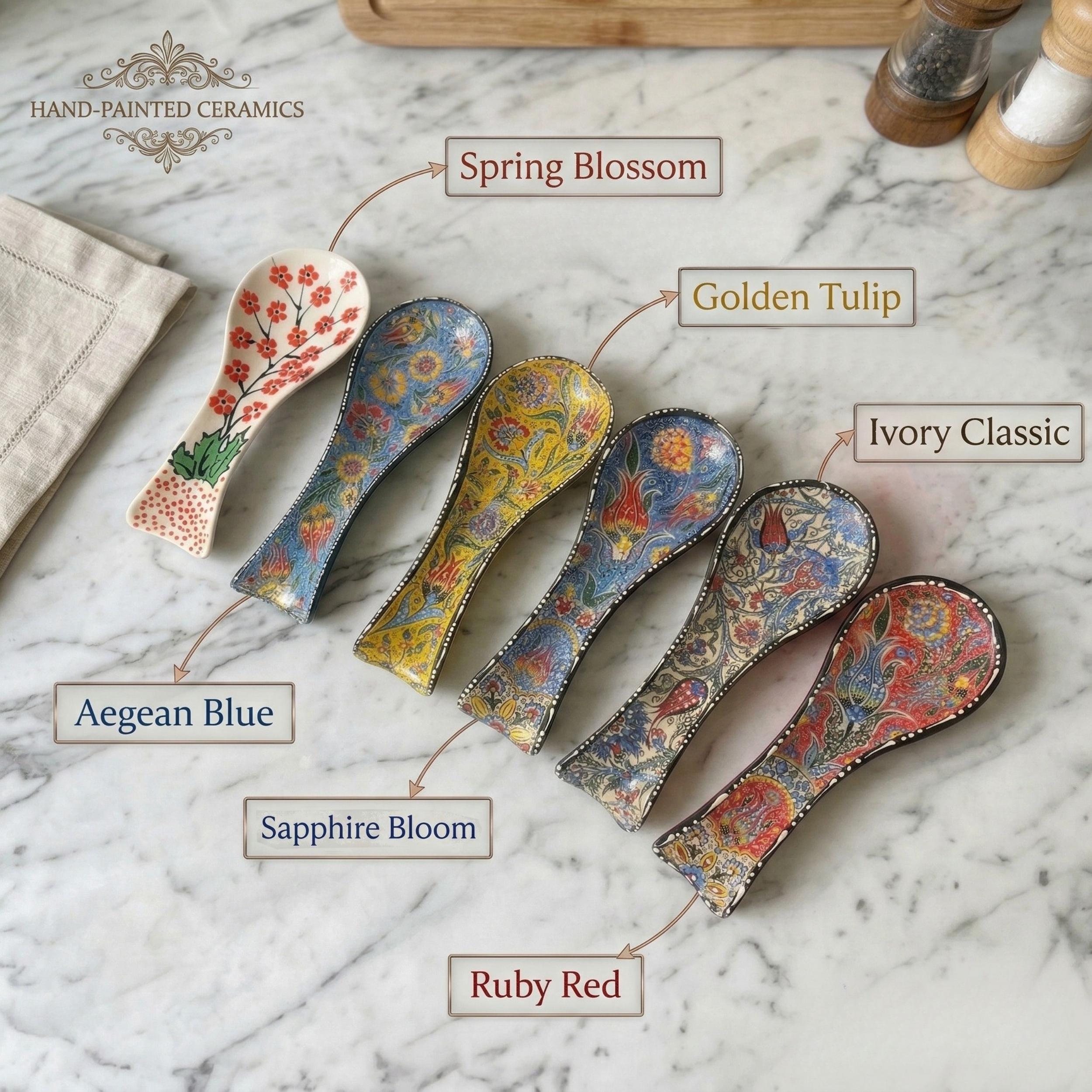 Hand-Painted Ceramic Spoon Rest - Unique Housewarming Gift - Spoon Holder