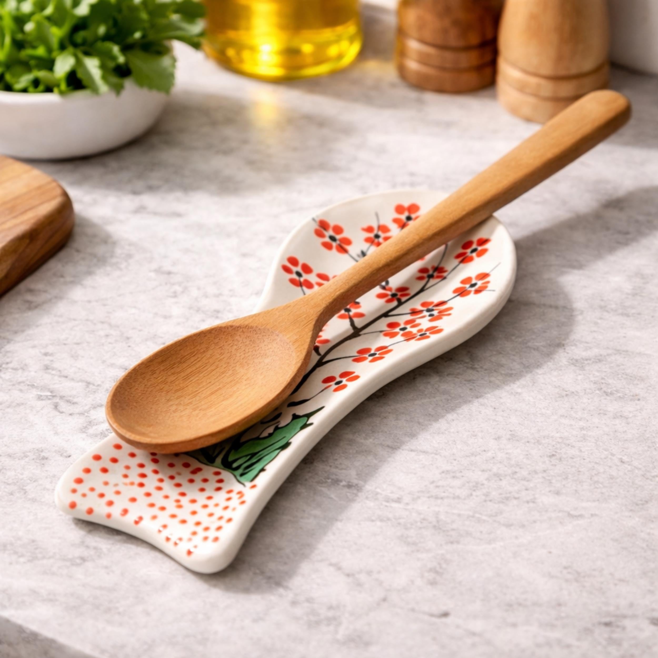 Hand-Painted Ceramic Spoon Rest - Unique Housewarming Gift - Spoon Holder