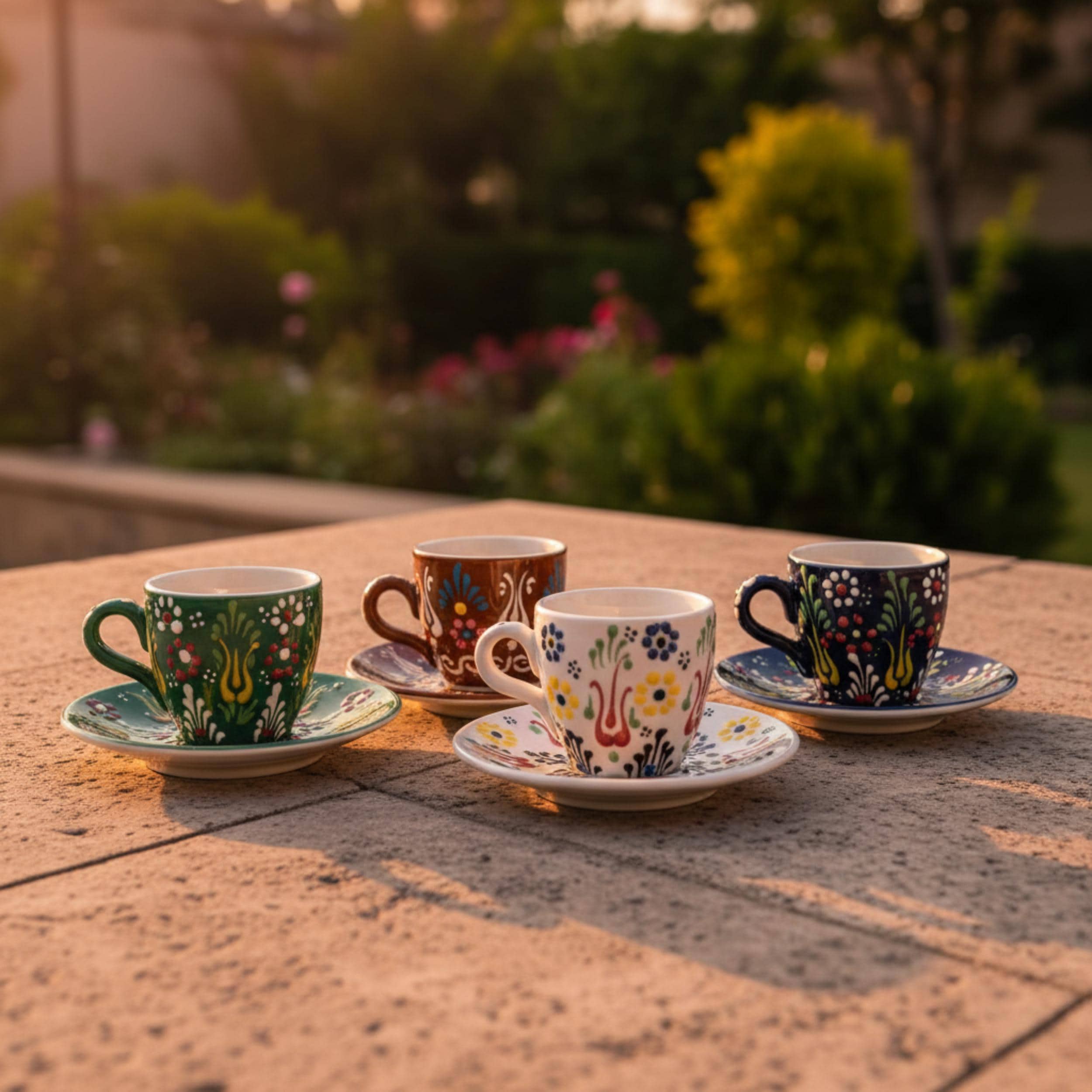 Hand-Painted Turkish Coffee Cup Set - Choose Set Ceramic Cups - Elegant Espresso Mugs - Authentic Pottery