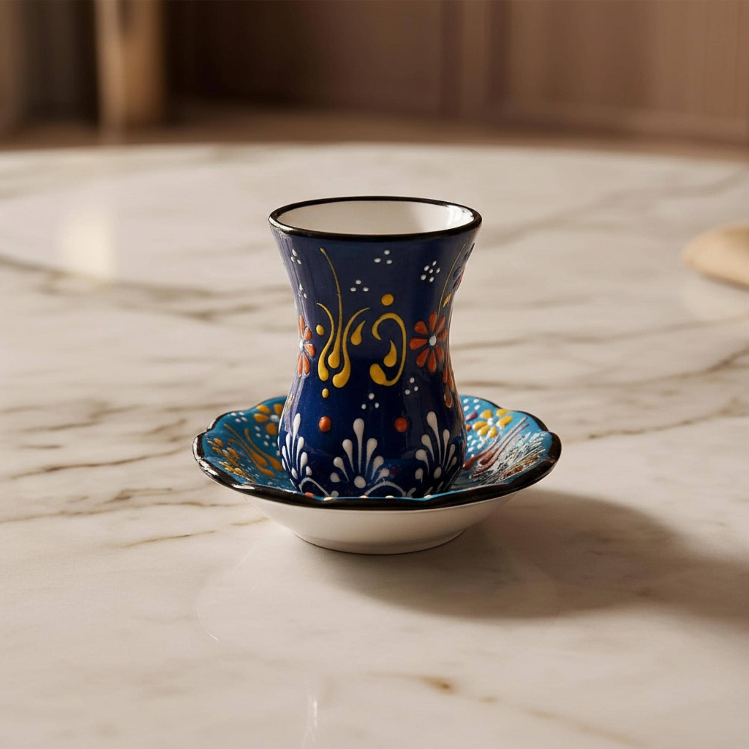 Hand-Painted Turkish Tea Cup Set – Authentic Floral Ceramic Pottery Glasses