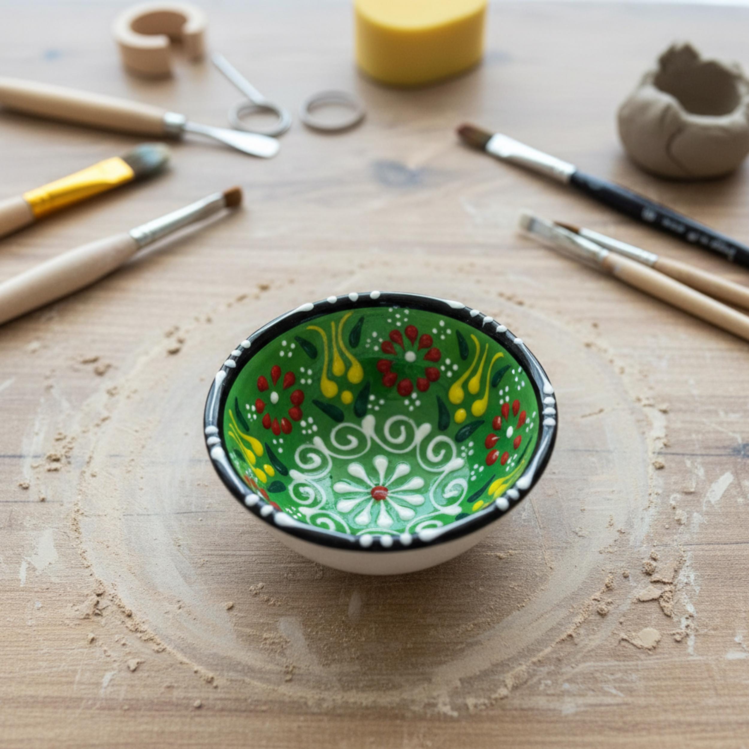 Hand-Painted Ceramic Dipping Bowls – Set of 6 Floral Tulip Patterns