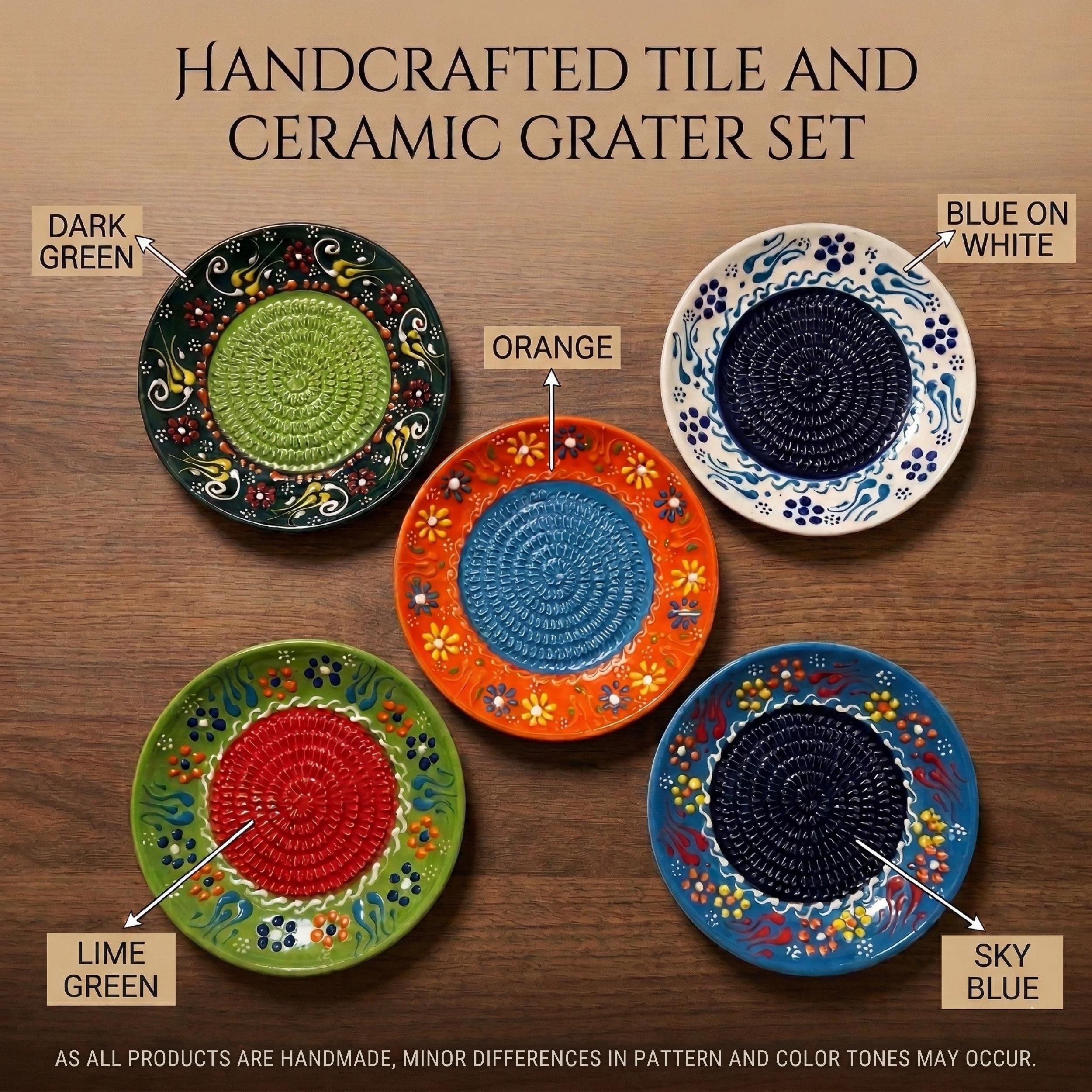 Hand-Painted Ceramic Grater Plate – Turkish Pottery, Garlic Ginger Grater, Olive Oil Dish