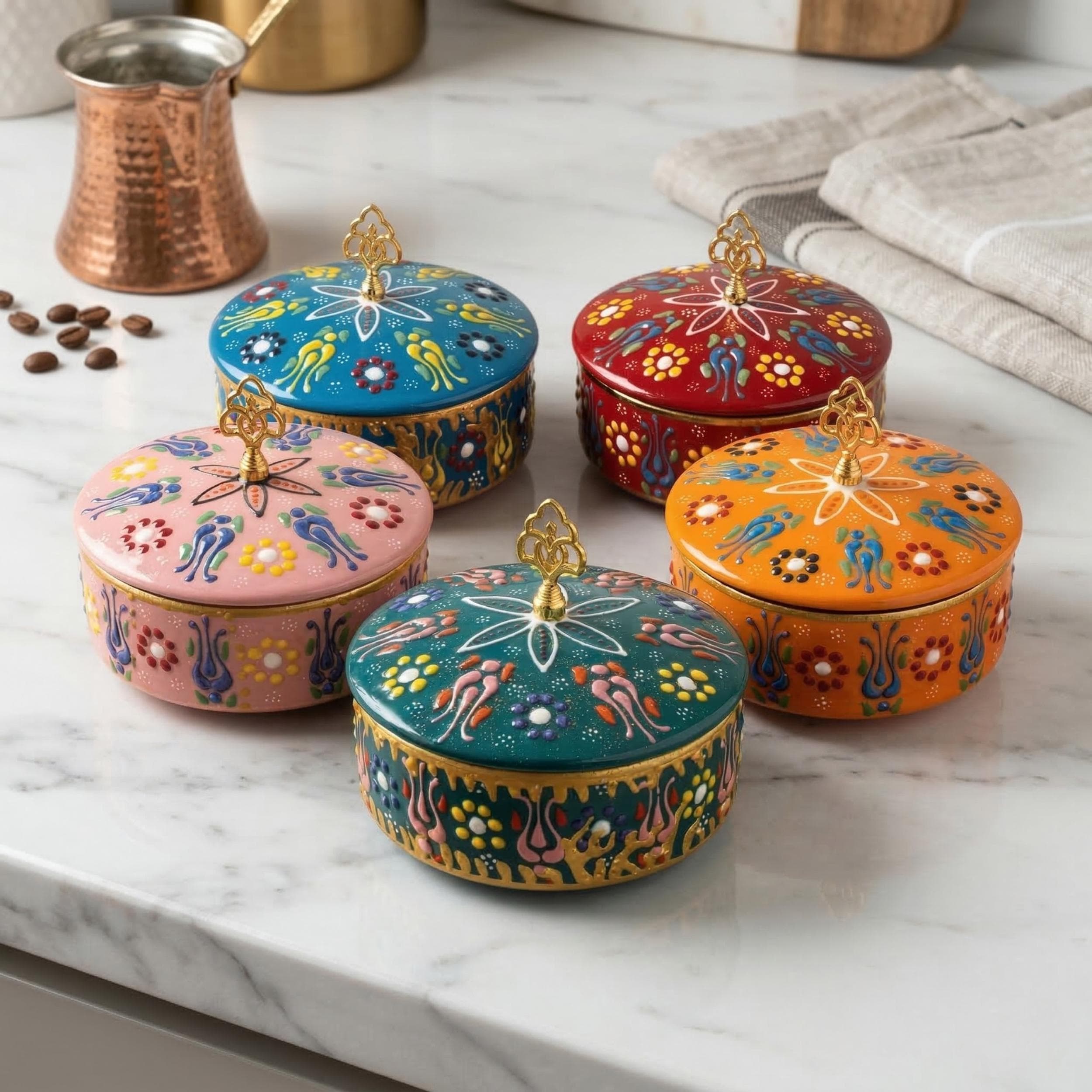 Hand-Painted Ceramic Sugar Bowl – Turkish Delight, Spice, Trinket Box