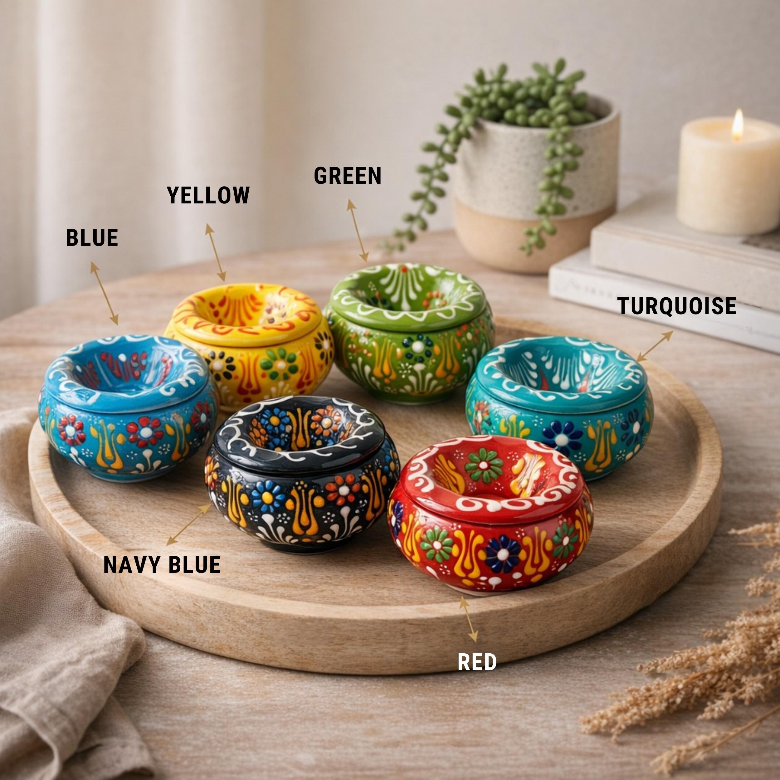 Hand-Painted Turkish Ceramic Ashtray – Windproof Outdoor Patio Decor