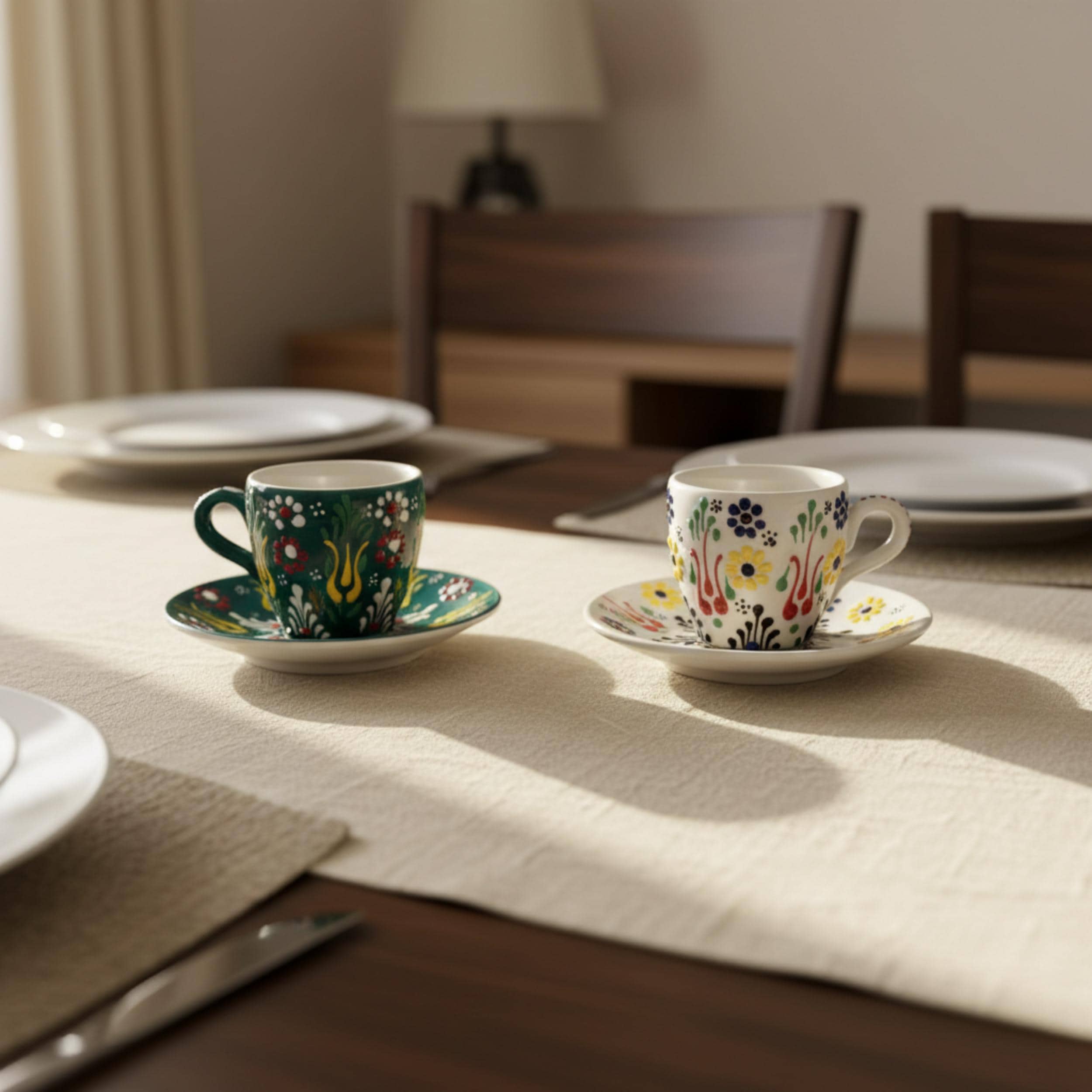 Hand-Painted Turkish Coffee Cup Set - Choose Set Ceramic Cups - Elegant Espresso Mugs - Authentic Pottery