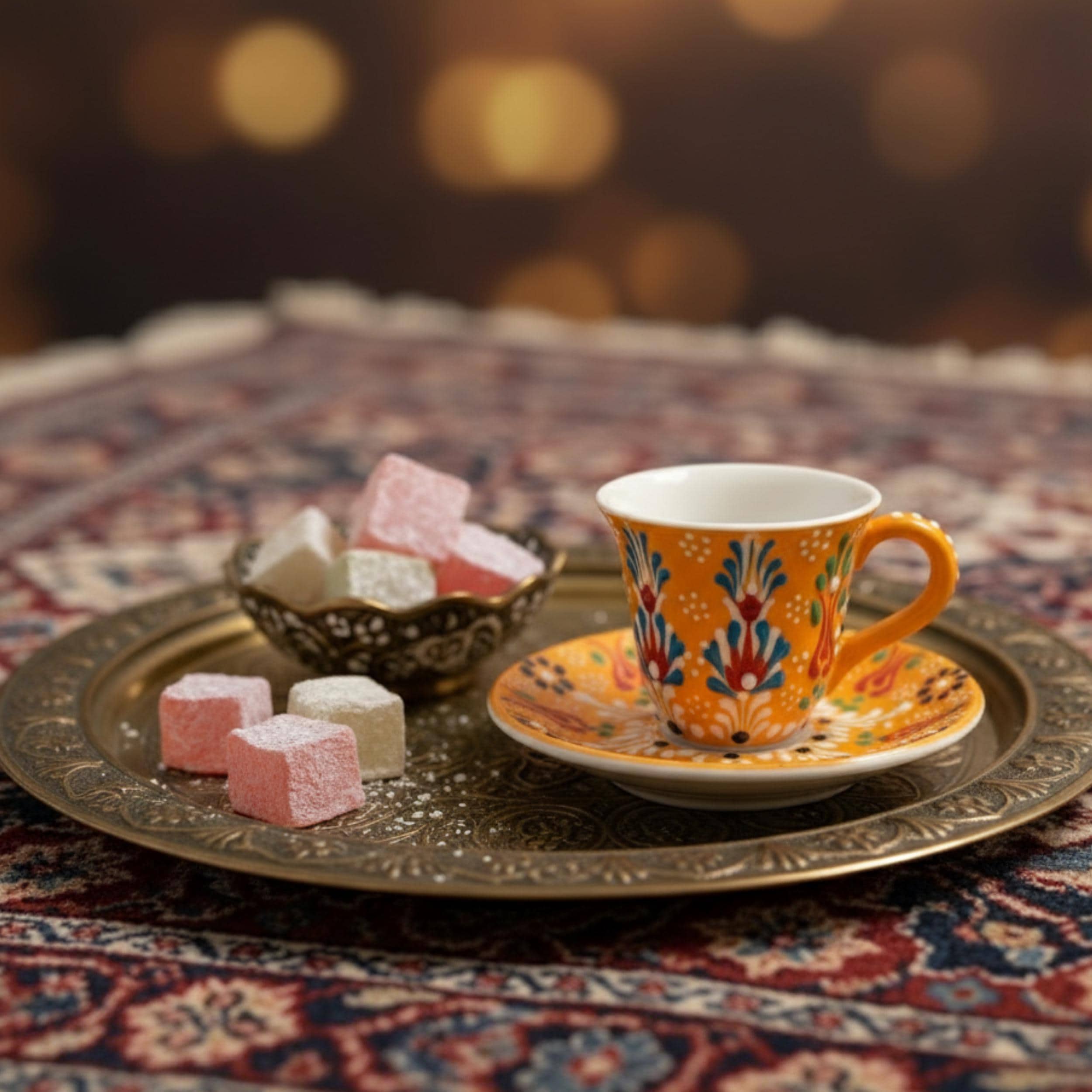 Hand-Painted Colorful Turkish Coffee Cup Set - Ceramic Espresso Cups - Unique Tulip Design Pottery