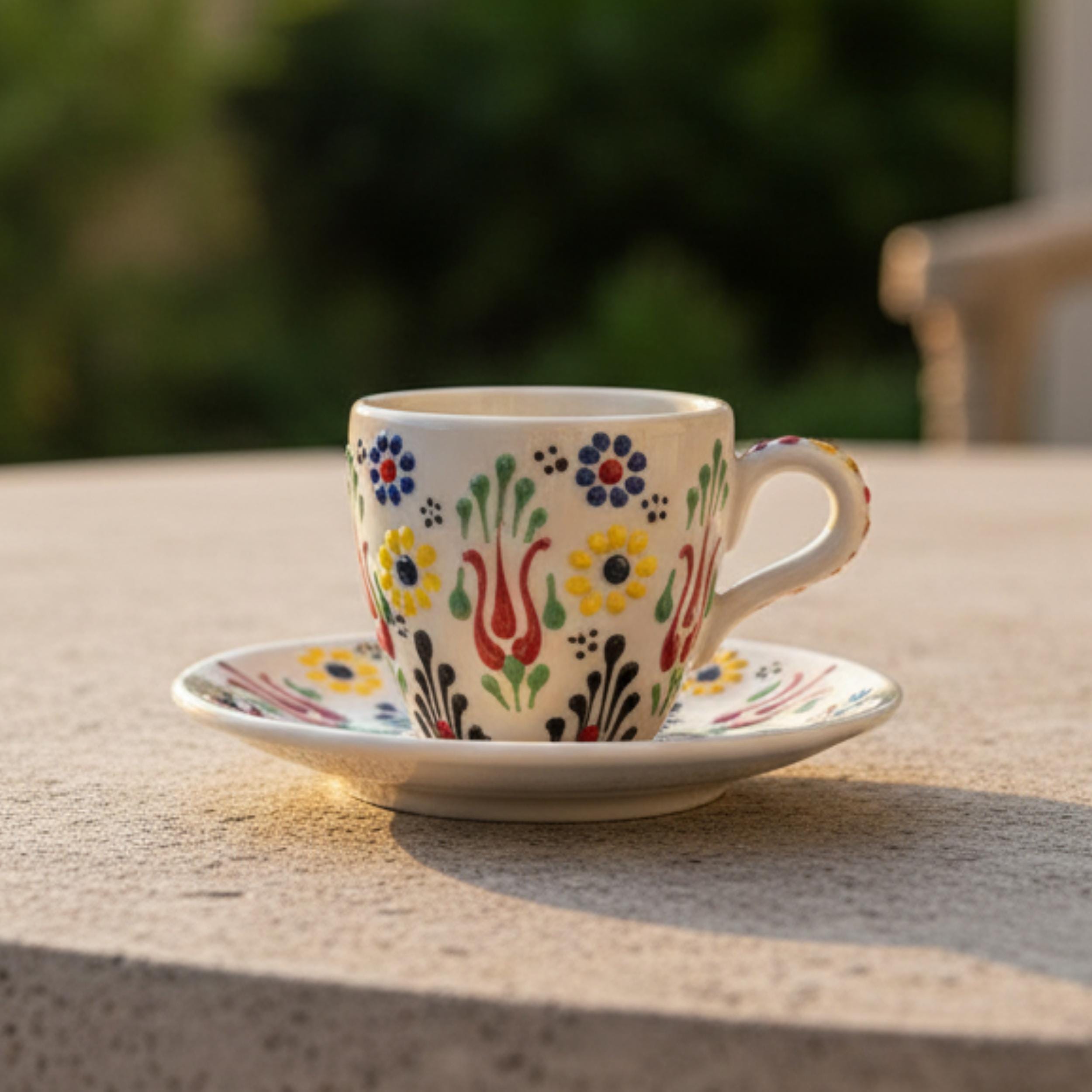 Hand-Painted Turkish Coffee Cup Set - Choose Set Ceramic Cups - Elegant Espresso Mugs - Authentic Pottery