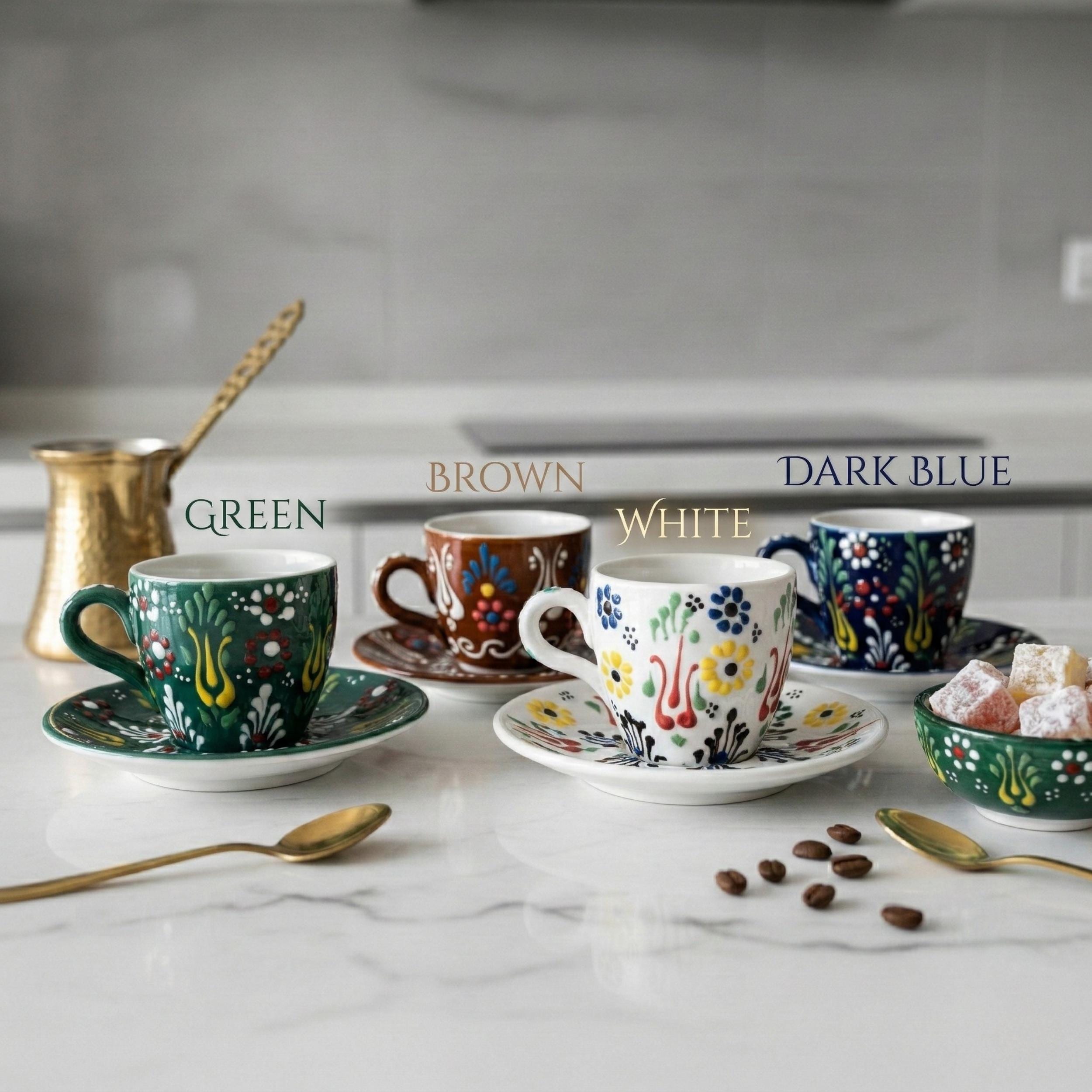 Hand-Painted Turkish Coffee Cup Set - Choose Set Ceramic Cups - Elegant Espresso Mugs - Authentic Pottery
