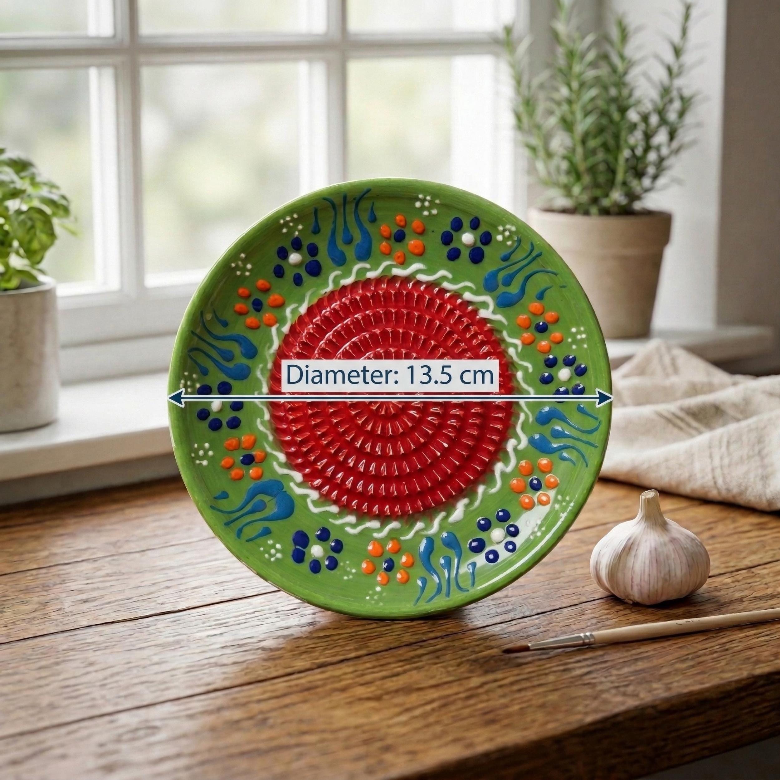 Hand-Painted Ceramic Grater Plate – Turkish Pottery, Garlic Ginger Grater, Olive Oil Dish