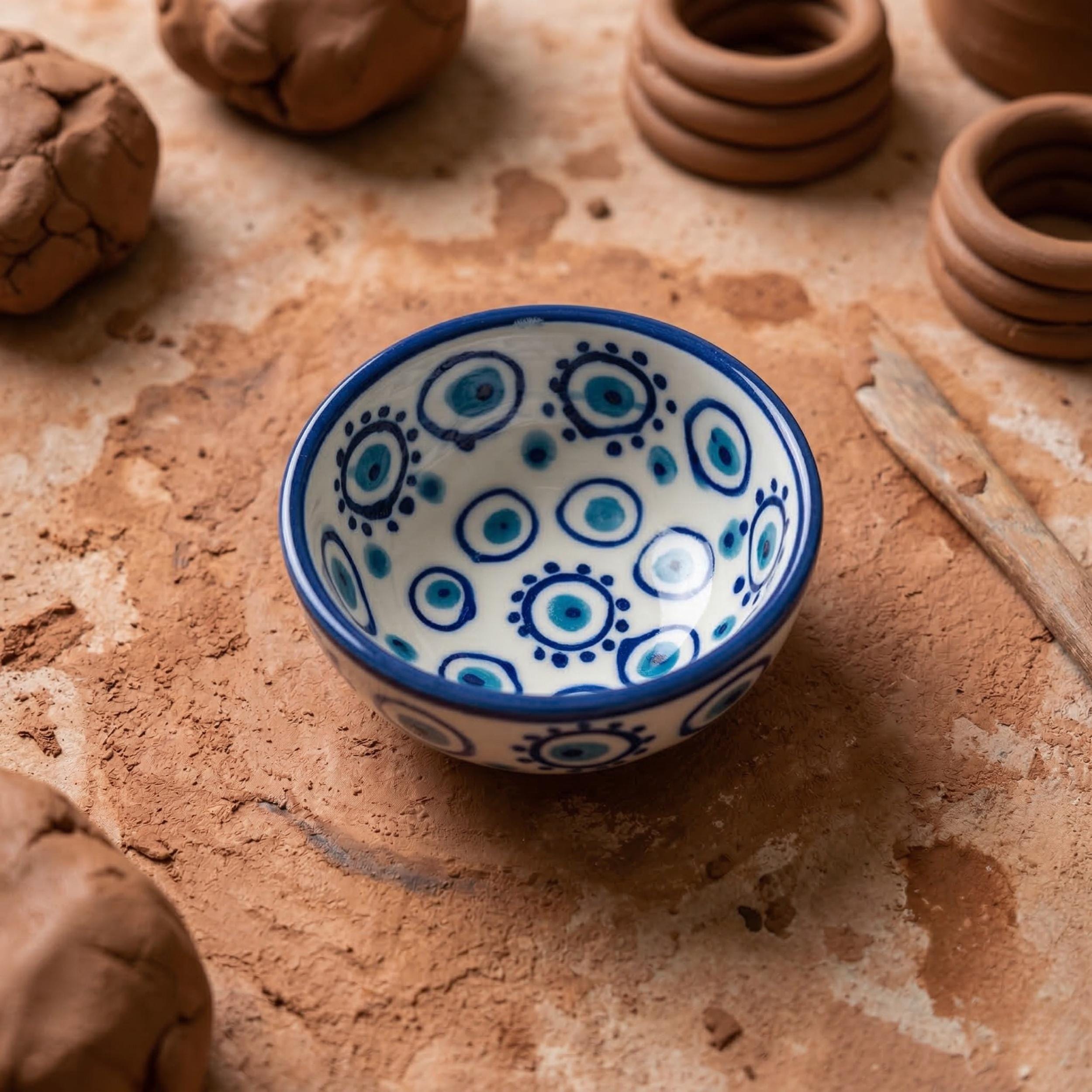 Hand Painted Blue White Ceramic Nesting Bowls – Turkish Pottery Serving Set of 3