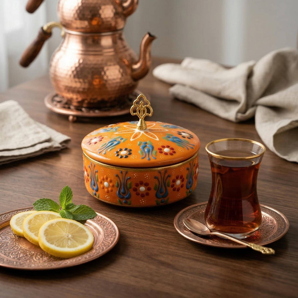 Hand-Painted Ceramic Sugar Bowl – Turkish Delight, Spice, Trinket Box
