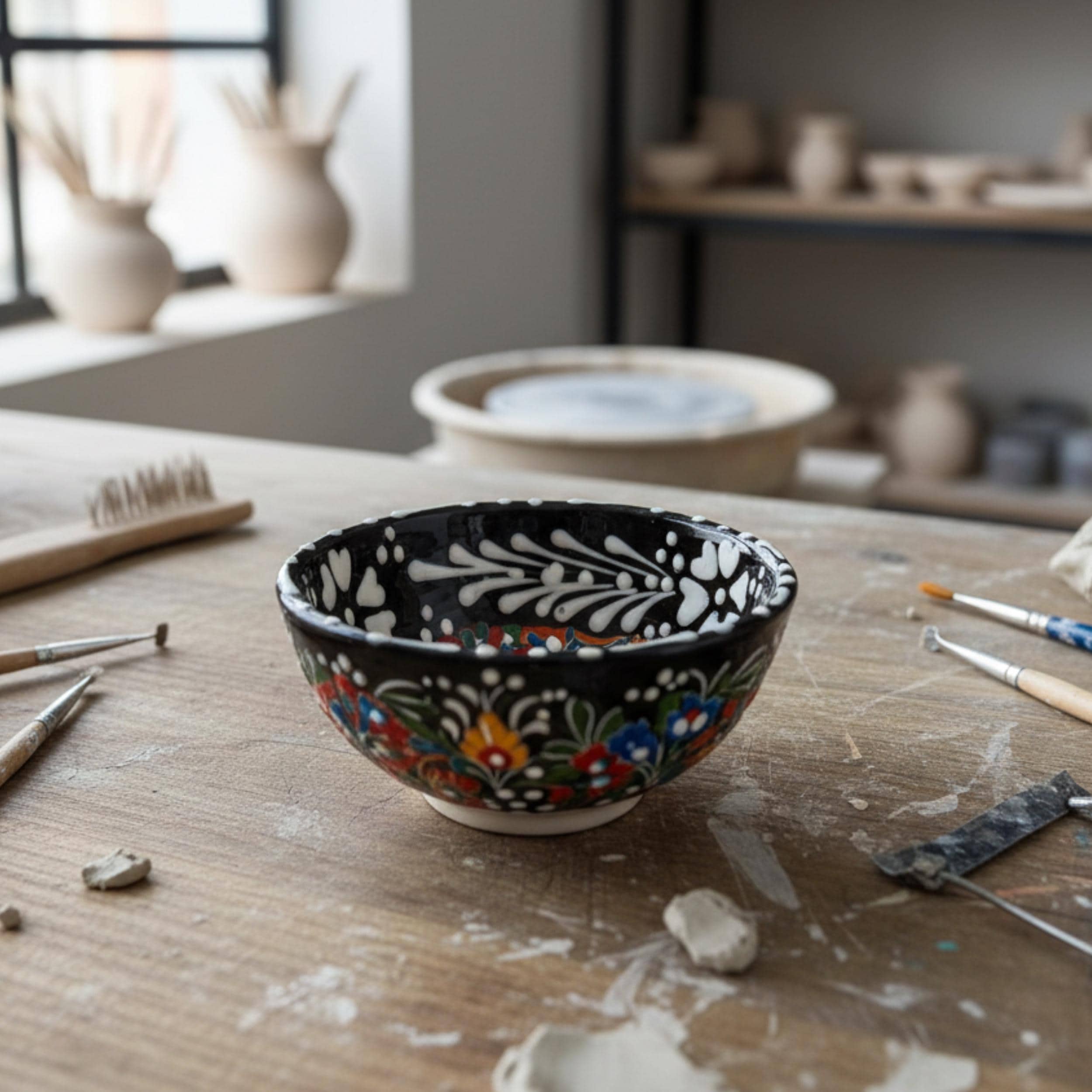 Hand-Painted Ceramic Dipping Bowls – Set of 6 Floral Tulip Patterns