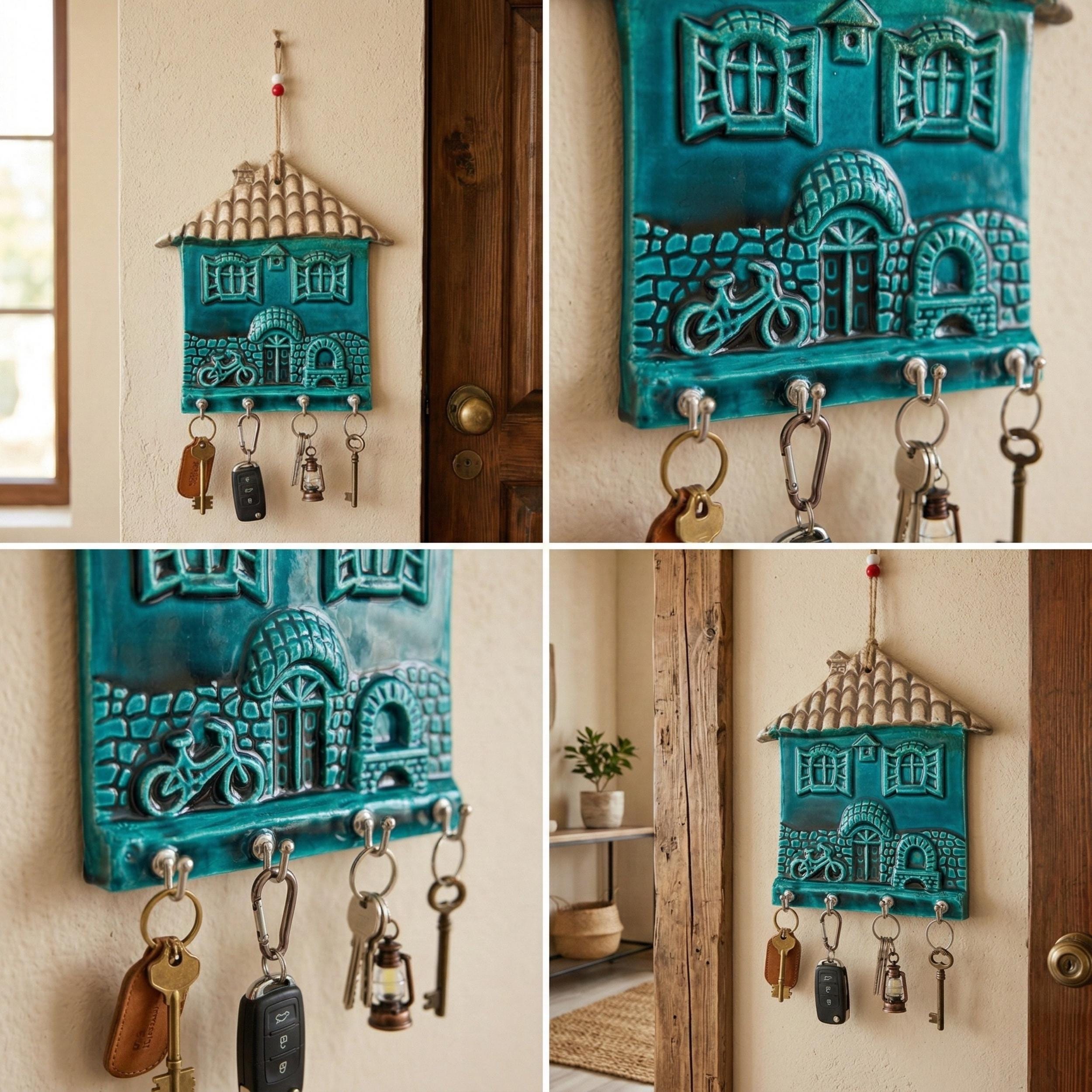 Handmade Ceramic House Key Holder - Wall Mounted Entryway Decor - Unique New Home Gift
