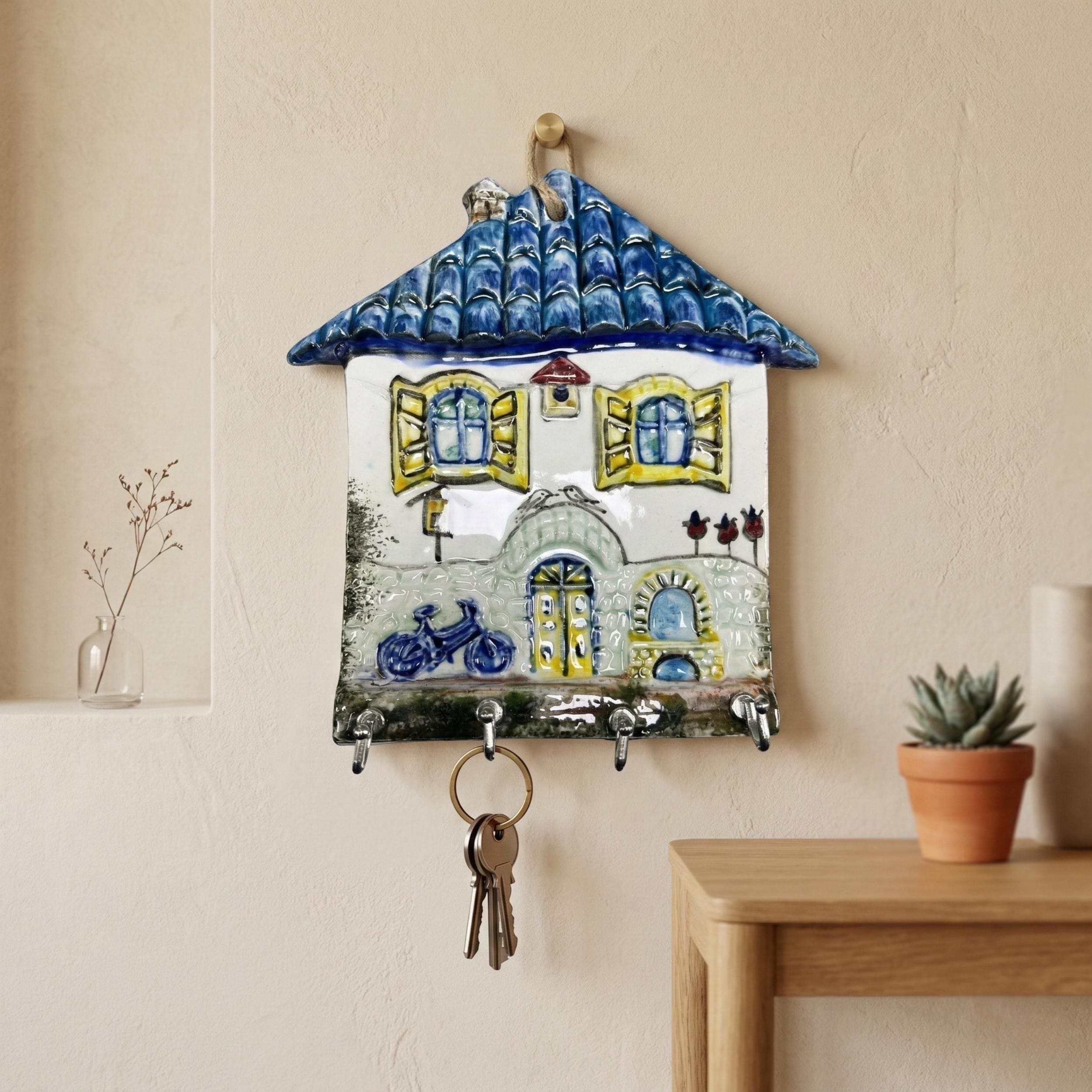 Handmade Ceramic House Key Holder - Wall Mounted Entryway Decor - Unique New Home Gift