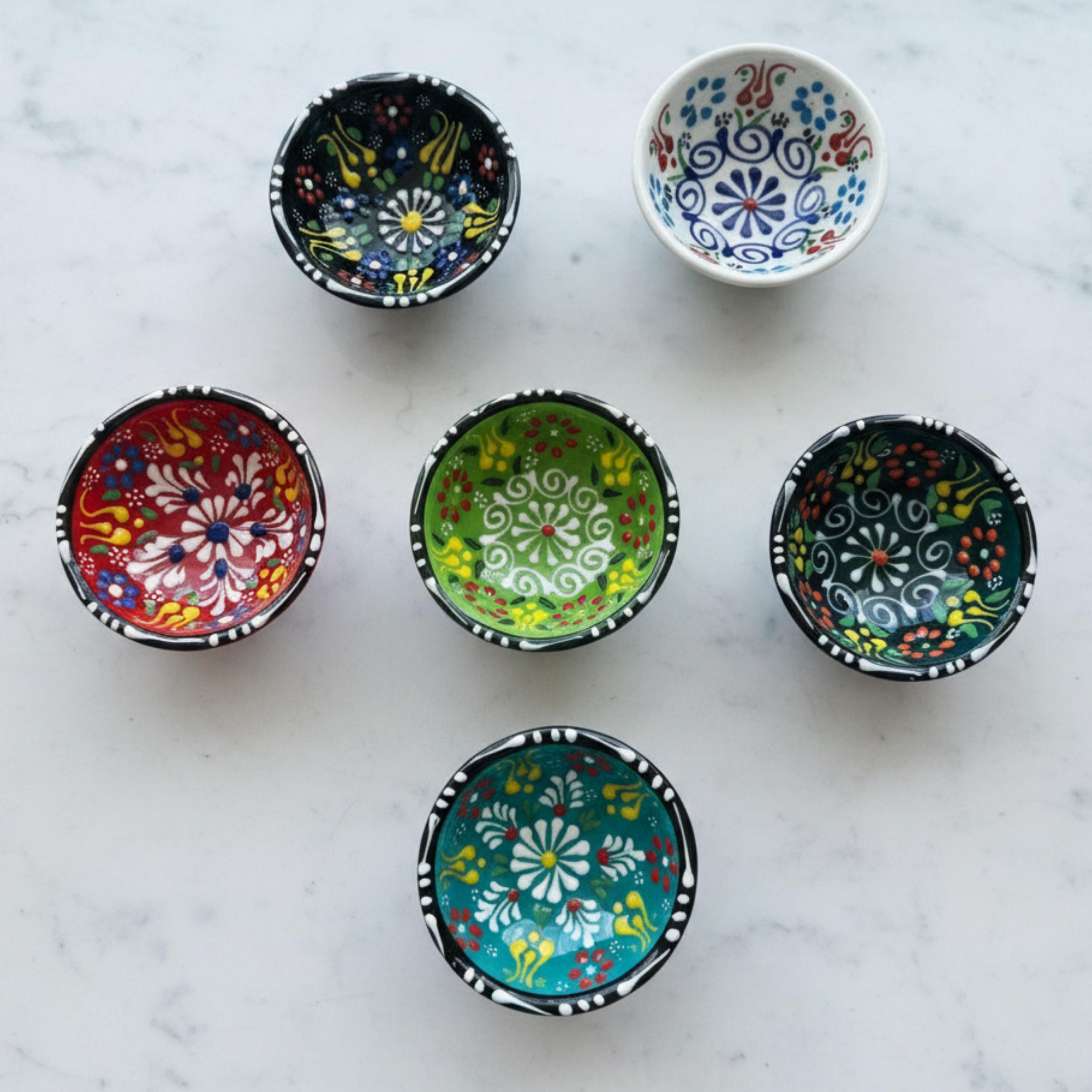 Hand-Painted Ceramic Dipping Bowls – Set of 6 Floral Tulip Patterns