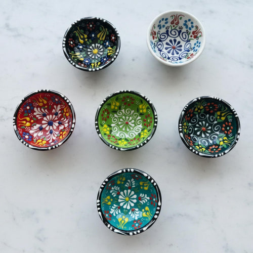 Hand-Painted Ceramic Dipping Bowls – Set of 6 Floral Tulip Patterns