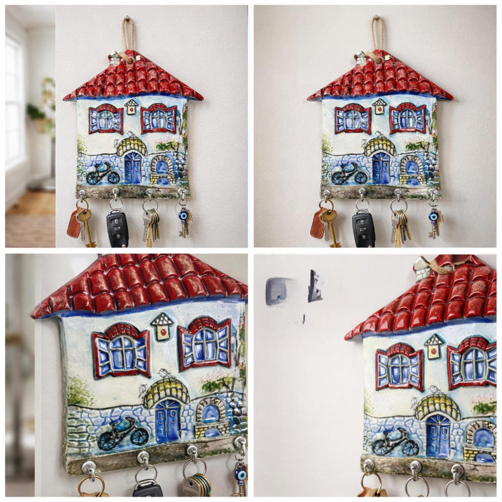 Handmade Ceramic House Key Holder - Wall Mounted Entryway Decor - Unique New Home Gift