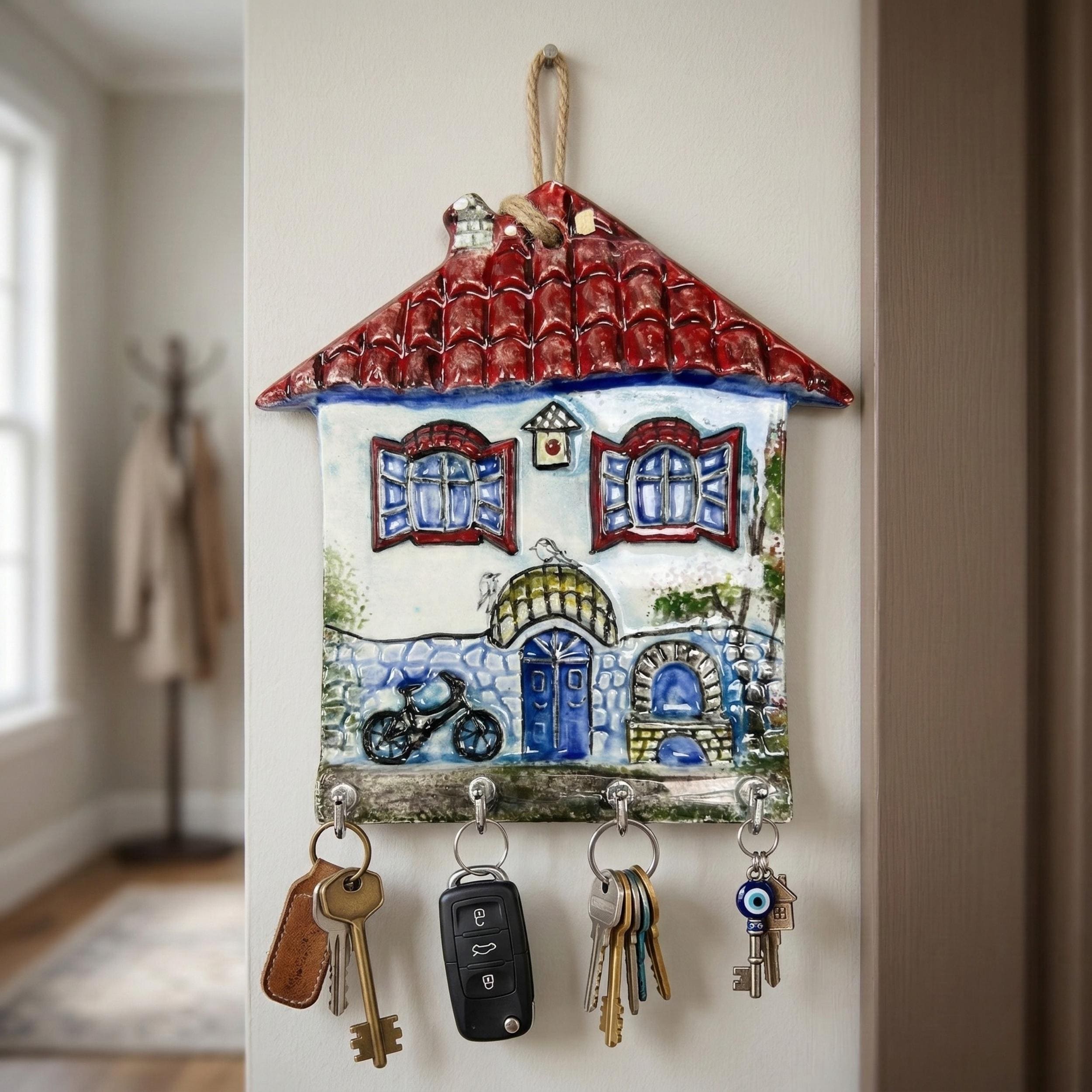 Handmade Ceramic House Key Holder - Wall Mounted Entryway Decor - Unique New Home Gift