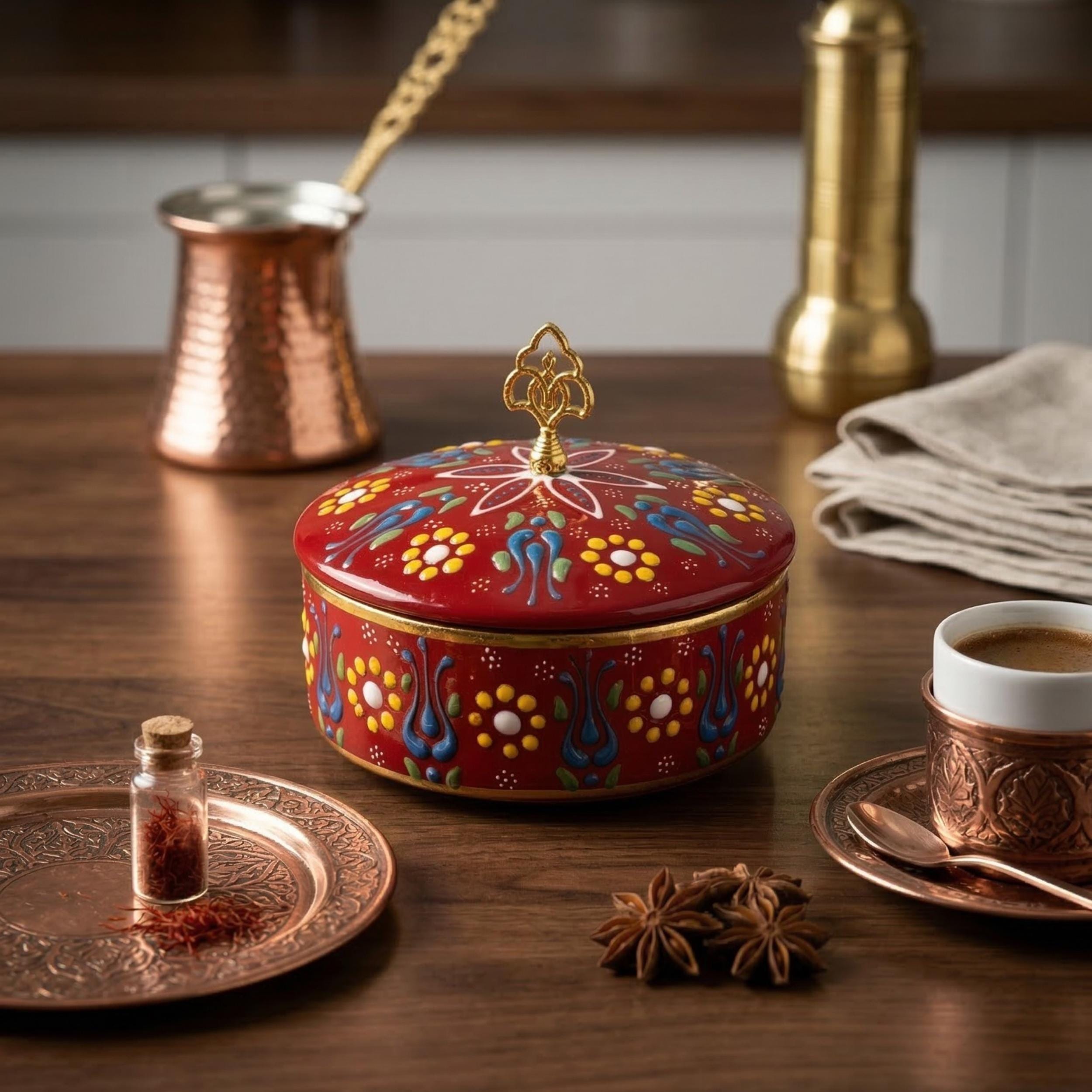 Hand-Painted Ceramic Sugar Bowl – Turkish Delight, Spice, Trinket Box