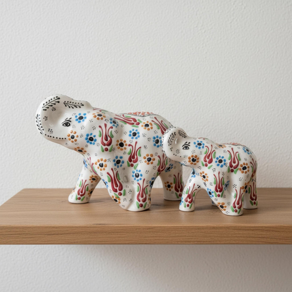 Hand-Painted Ceramic Elephant Family Figurines – Anatolian Art Home Decor