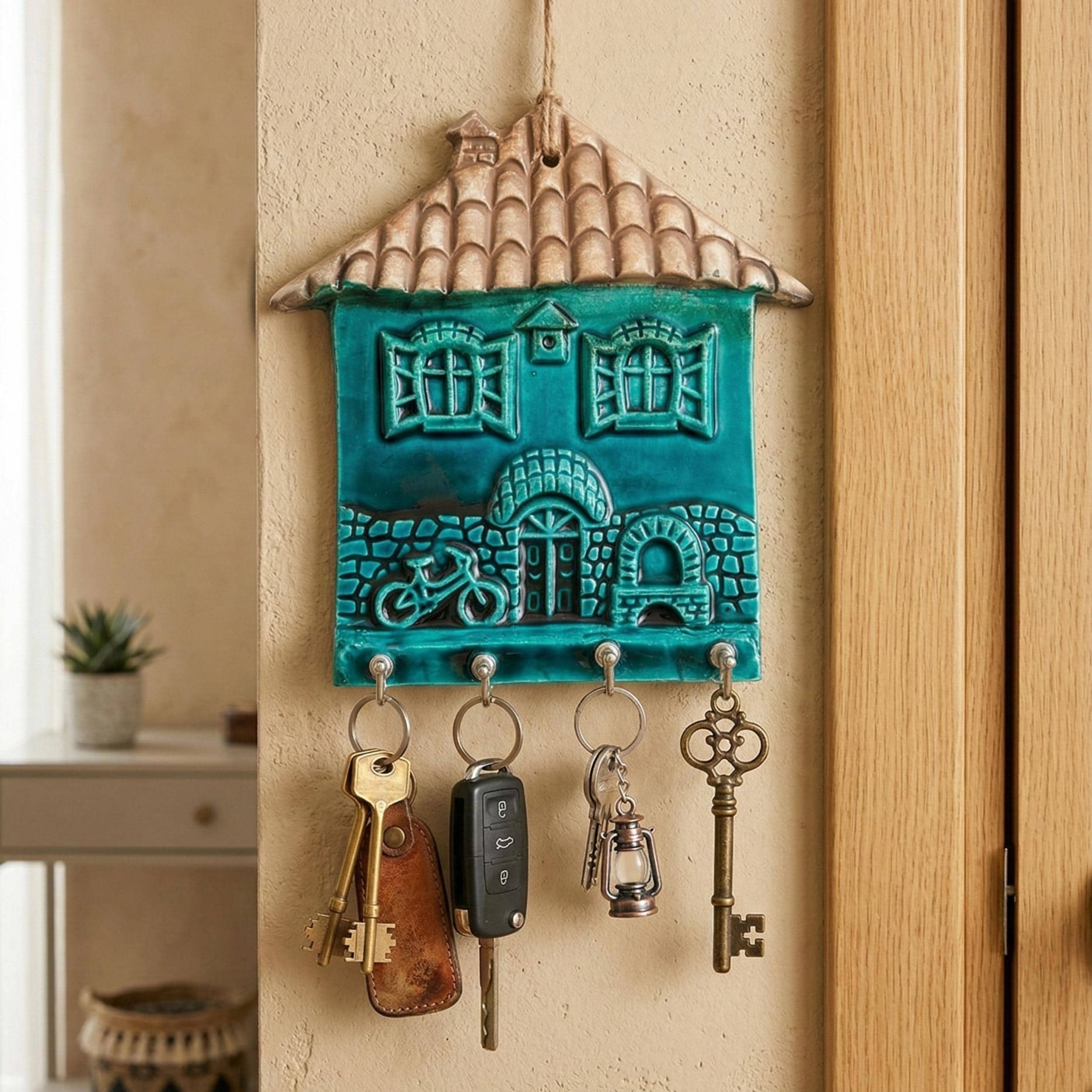 Handmade Ceramic House Key Holder - Wall Mounted Entryway Decor - Unique New Home Gift