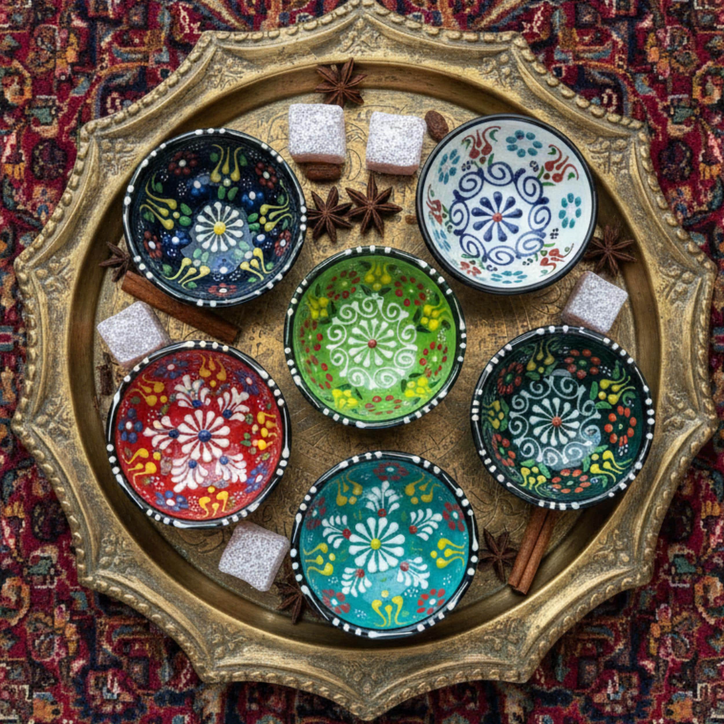 Hand-Painted Ceramic Dipping Bowls – Set of 6 Floral Tulip Patterns