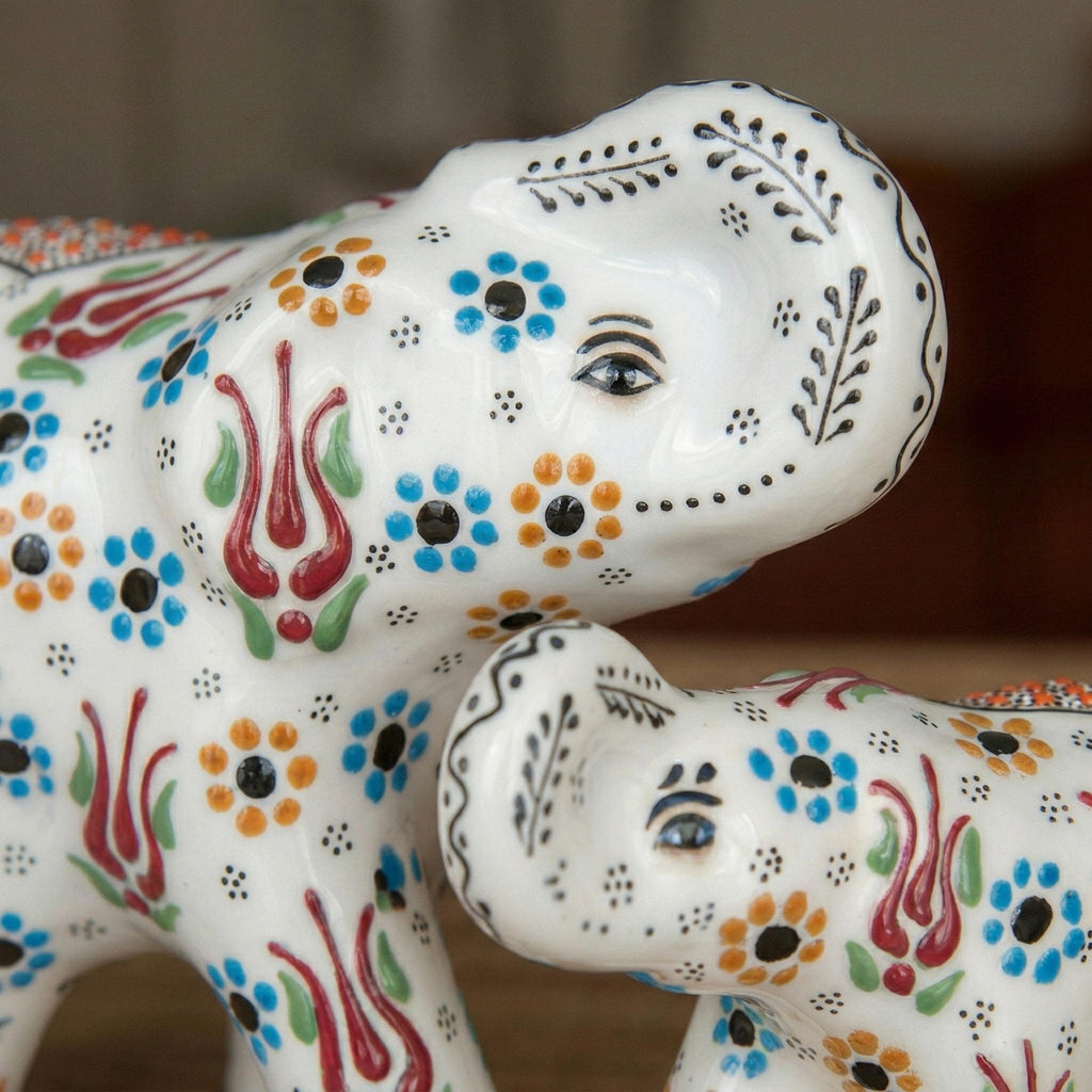 Hand-Painted Ceramic Elephant Family Figurines – Anatolian Art Home Decor